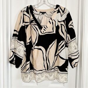 Rachel Zoe Linen Blend Crochet trim Floral Top Summer Beach Breathable Sz 1X